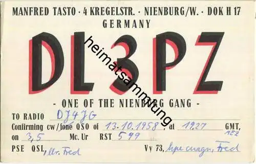 QSL - QTH - Funkkarte - DL3PZ - Nienburg/Weser - 1958