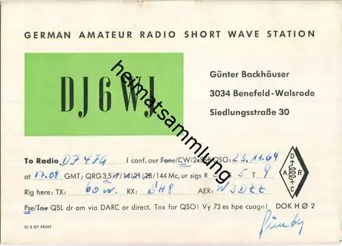 QSL - QTH - Funkkarte - DJ6WJ - Benefeld-Walsrode - 1964