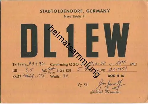 QSL - QTH - Funkkarte - DL1EW - Stadtoldendorf - 1958