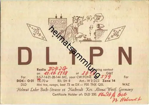 QSL - QTH - Funkkarte - DL1PN - Nachrodt-Wiblingwerde - 1958