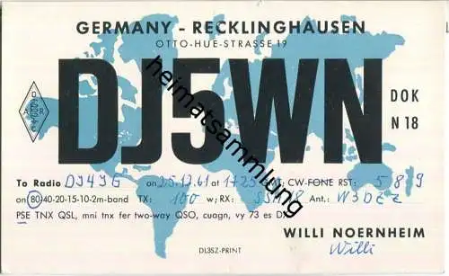 QSL - QTH - Funkkarte - DJ5WN - Recklinghausen - 1961