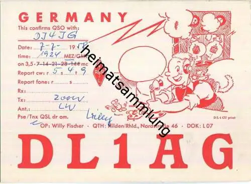 QSL - QTH - Funkkarte - DL1AG - Hilden - 1958