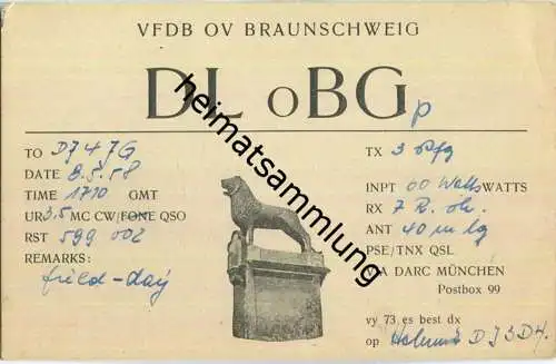 QSL - QTH - Funkkarte - DL0BG - Braunschweig - 1958