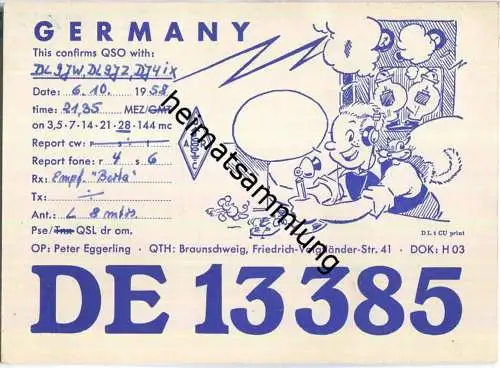 QSL - QTH - Funkkarte - DE13385 - Braunschweig - 1958