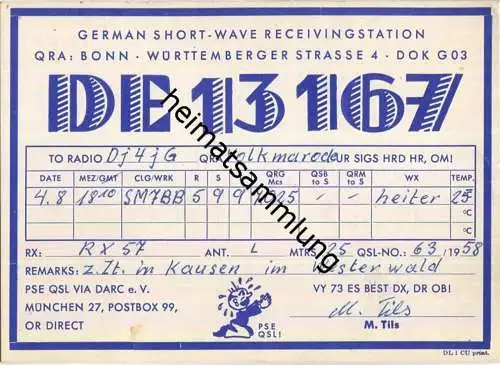 QSL - QTH - Funkkarte - DE13167 - Bonn - 1958