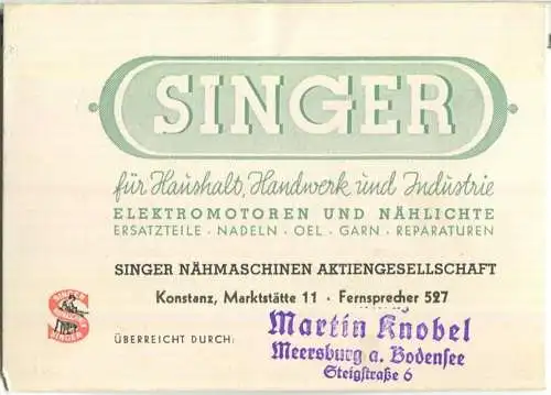 Wittenberge - Werbekarte Singer Nähmaschinefabrik - 12,5 x 9 cm - rückseitig bedruckt