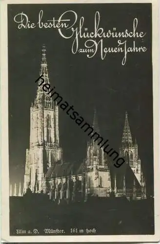 Ulm - Münster - Nachtaufnahme - Foto-Ansichtskarte - Feldpost - Verlag Franckh Stuttgart