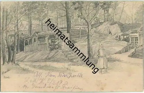 Walddorf Zeichnung W. Starcke zzt. im Felde - Verlag Stengel & Co. GmbH Dresden - Feldpost