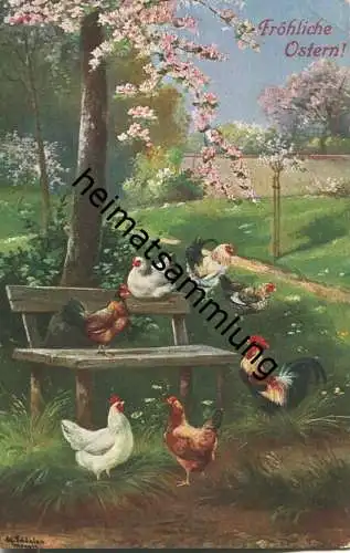 Fröhliche Ostern - Hühner - signiert Alfred Schönian München