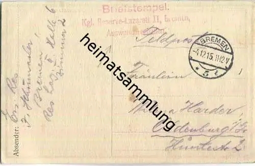 Bremen - Briefstempel Kgl. Reserve-Lazarett II, Bremen Auswandererhallen