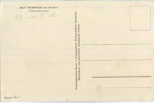 Alt-Wimpfen am Neckar - Löwenbrunnen - Verlag Gerling & Erbes Darmstadt 1926