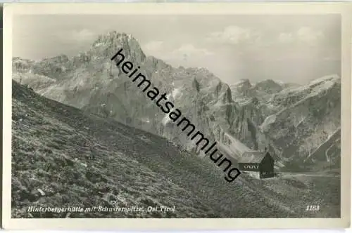 Hinterberger Hütte mit Schusterspitze - Foto-Ansichtskarte - Verlag F. Martin Wien