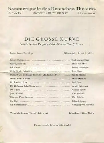 Deutschland - Berlin - Kammerspiele des Deutschen Theaters Schumannstr. 14 - Programm 14. Juli 1942: Die grosse Kurve mi