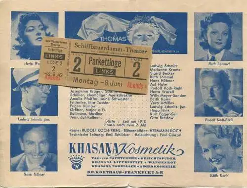 Deutschland - Berlin - Volksbühne am Horst-Wessel-Platz - Programm 2. und 3. Juni 1942: Die kluge Wienerin Im Rahmen der