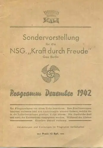 Deutschland - Berlin - Scala Lutherstrasse 22-24 - Programm Dezember 1942 - Sondervorstellung für die NSG Kraft durch Fr