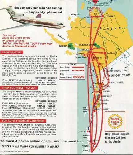 Alaska Airlines 1972 - Arctic Adventure Tours - Faltblatt mit 15 Abbildungen