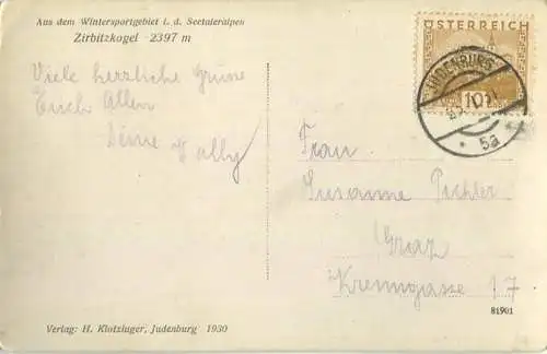 Zirbitzkogel - Foto-AK - Verlag H. Klotzinger Judenburg 1930 - gel. 1931