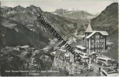 Hotel Klausen-Passhöhe gegen Schächental und Urirotstock - Bus - Foto-Ansichtskarte - Verlag Photoglob-Wehrli Zürich