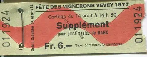 Schweiz - Fete des Vignerons Vevey 1977 - Eintrittskarte