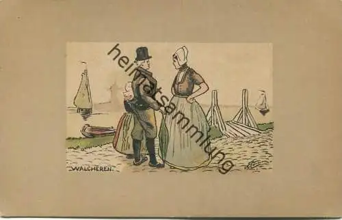 Walcheren - Künstlerkarte signiert Martin - De Jong's Cacao en Chocolaad - Water-Colour Series 1