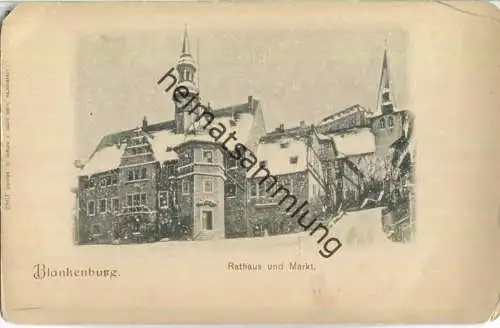 Blankenburg im Winter - Rathaus und Markt - Verlag Louis Koch Halberstadt