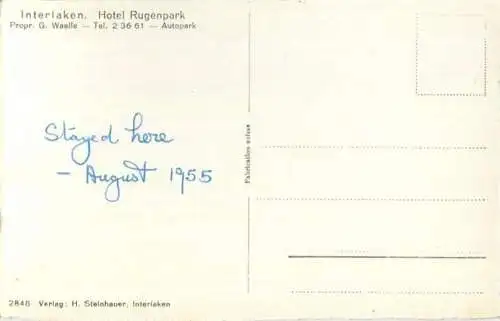 Interlaken - Hotel Rugenpark - Inhaber G. Waelle - Foto-AK - Verlag H. Steinhauer Interlaken