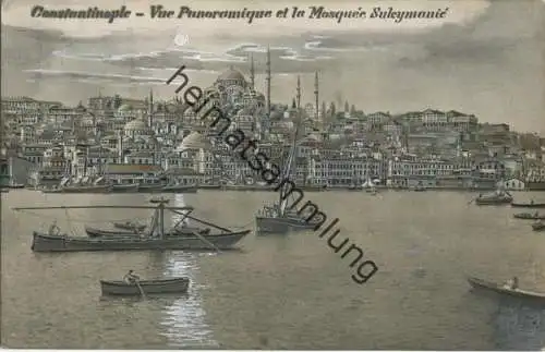 Constantinople - Vue Panoramique et la Mosquee Suleymanie - Foto-AK - Mondlicht coloriert