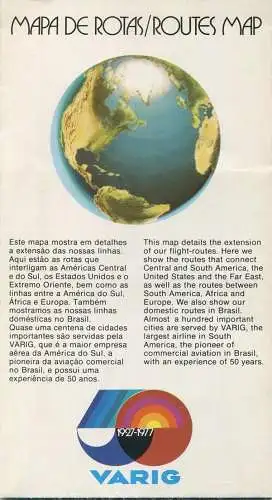 Varig Brasilian Airlines 1977 - Mapa de Rotas - Faltblatt mit vielen Abbildungen