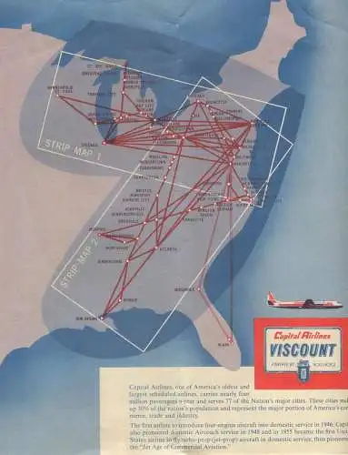 Capital Airlines 50er Jahre - Enroute Maps - Faltblatt