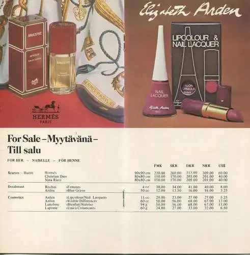 Finnair - Price List 1979 - Sales and Bar Service