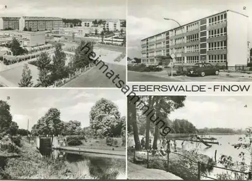 Eberswalde-Finow - Fino Ost - Hans-Beimler Oberschule - Heegermühler Schleuse - Strandbad am Mäckersee - Foto-AK Grossfo