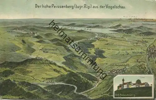 Der hohe Peissenberg (bayrischer Rigi) aus der Vogelschau - Künstlerkarte Eugen Felle - gel. 1913