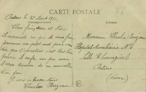 Poitiers - Caserne des Nunes - Rückseite beschrieben 1917