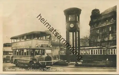 Berliner Verkehr - Verkehrsturm Potsdamer Platz - Bus - Foto-AK