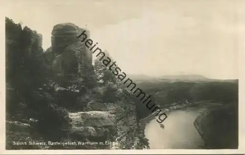 Basteigebiet - Wartturm mit Elbtal - Foto-AK - Verlag Ph. Krebs Dresden