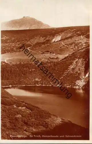 Grosser Teich - Hampelbaude mit Schneekoppe - Foto-AK - Verlag Paul Wenzel & Sohn Krummhübel