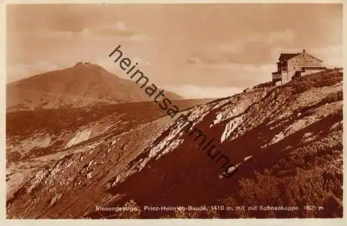 Prinz-Heinrich-Baude mit Schneekoppe - Foto-AK - Verlag Paul Wenzel & Sohn Krummhübel
