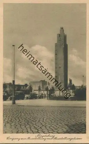 Magdeburg - Eingang zur Ausstellung mit Ausstellungsturm - Verlag W. Klautzsch Magdeburg