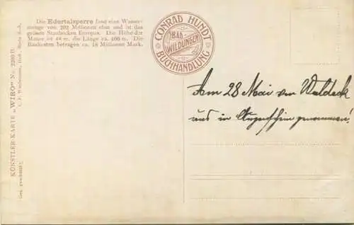Edertalsperre - Künstlerkarte WIRO No. 2209B - C. F. Wiedemann