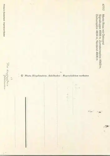 Monte Rosa mit Ostwand - Signalkuppe - Zumsteinspitze Dufourspitze - Nordend - AK Grossformat