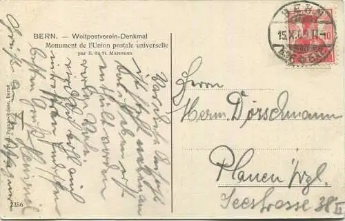 Bern - Weltpostverein-Denkmal - Edition Franco-Suisse Berne gel. 1909