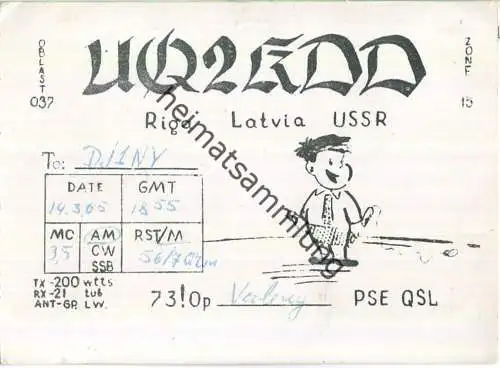 QSL - QTH - Funkkarte - UQ2KDD - Latvia - Riga