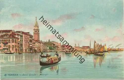 Venezia - Canal Grande - Alberghi - Künstlerkarte signiert Menegazzi ca. 1900