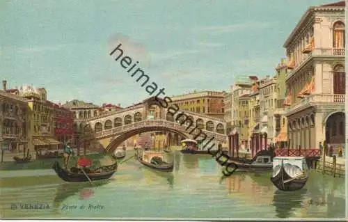 Venezia - Ponte di Rialto - Künstlerkarte signiert Menegazzi ca. 1900