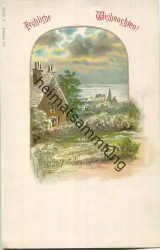Fröhliche Weihnachten - Haus im Schnee - Glimmer - um 1900