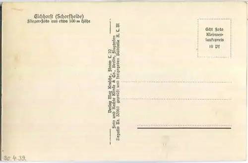 Eichhorst Schorfheide - Flugaufnahme aus 100m Höhe - Foto-Ansichtskarte - Verlag Max Krusche Finow 30er Jahre