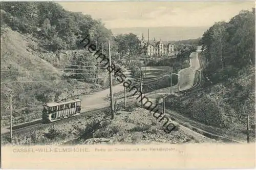 Cassel - Kassel - Partie im Druseltal mit der Herculesbahn - ca. 1900