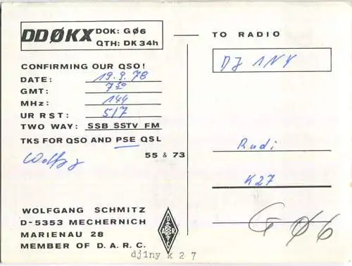 QSL - QTH - Funkkarte - DD0KX - Mechernich