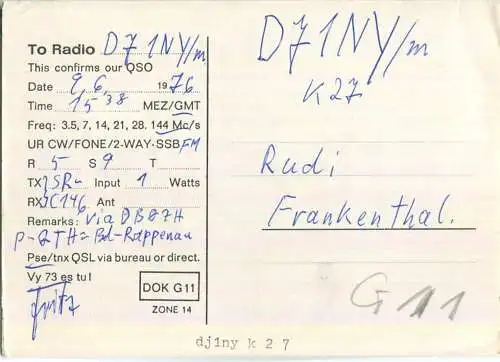 QSL - QTH - Funkkarte - DL8NV - Leverkusen