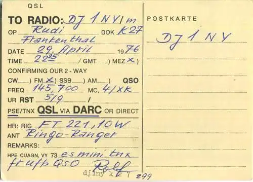 QSL - QTH - Funkkarte - DC5UE - Landstuhl